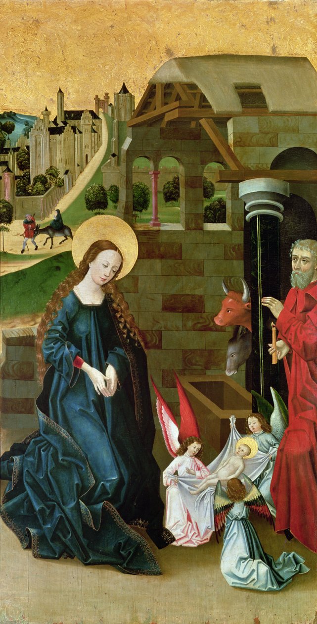 Tilbedelse af Jesusbarnet (sidepanel af en Triptykon) af Schwabian School