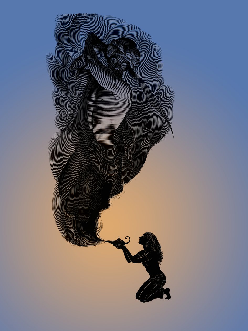 1001, 2006 (scratchboard, farvelagt digitalt) af Scott McKowen