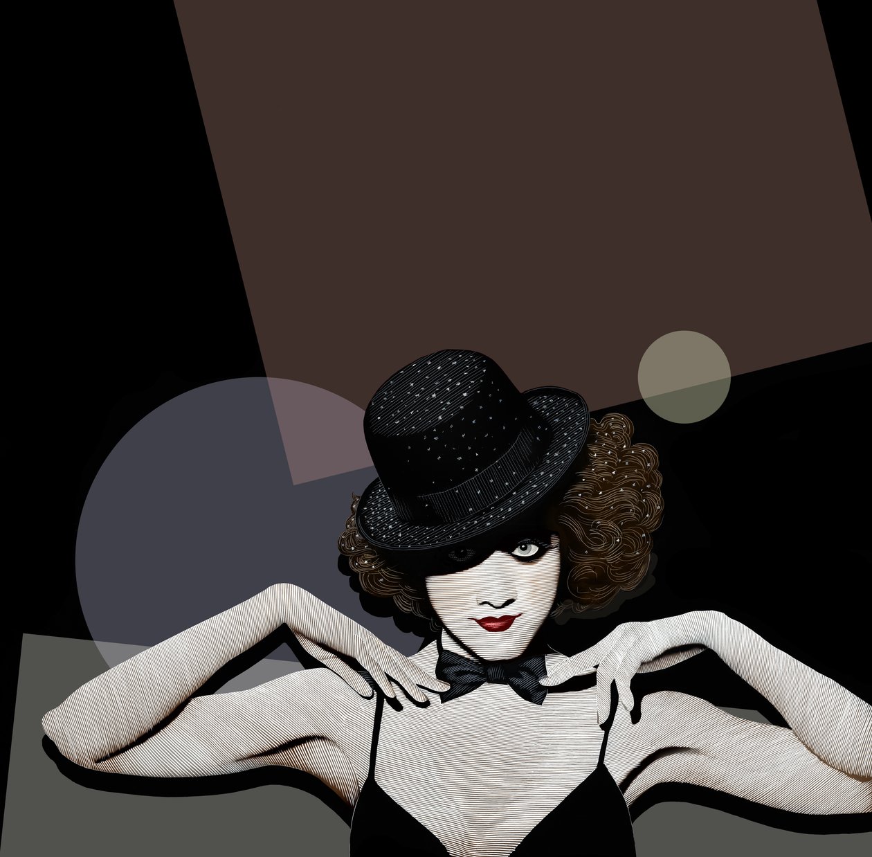 Cabaret, 2019 (scratchboard, farvelagt digitalt) af Scott McKowen
