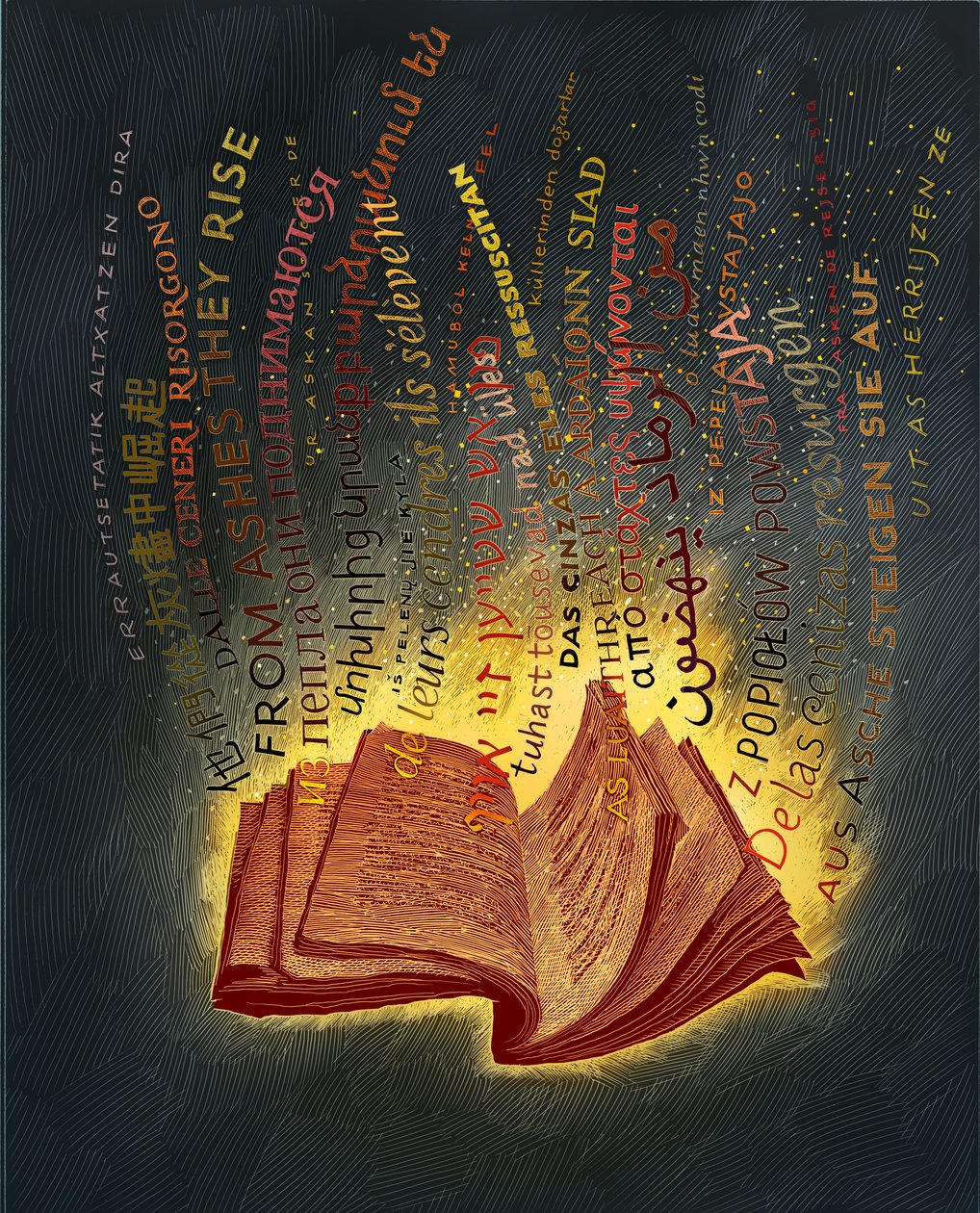 Uanstændig, 2022 (scratchboard, farvelagt digitalt) af Scott McKowen
