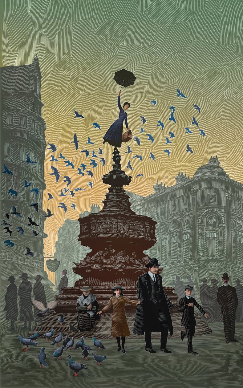 Mary Poppins, 2019 (scratchboard, farvelagt digitalt) af Scott McKowen
