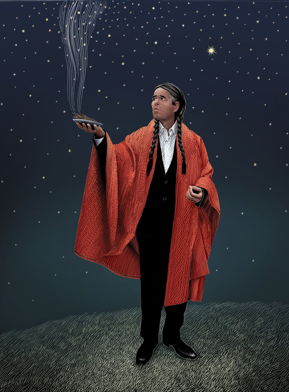 Melchior, 2022 (scratchboard, farvelagt digitalt) af Scott McKowen