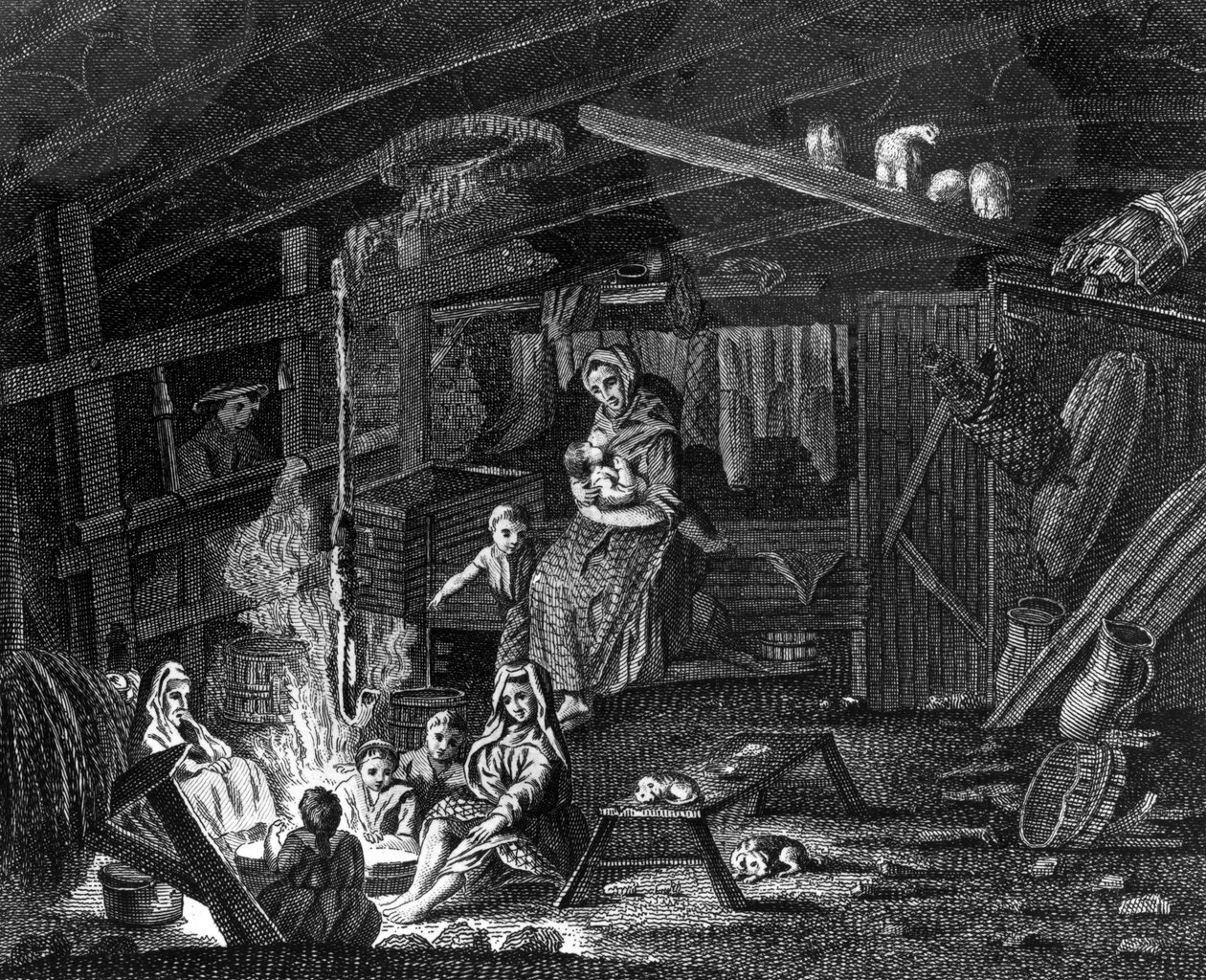 Inside of a Weavers Cottage in Ilay, illustration fra 