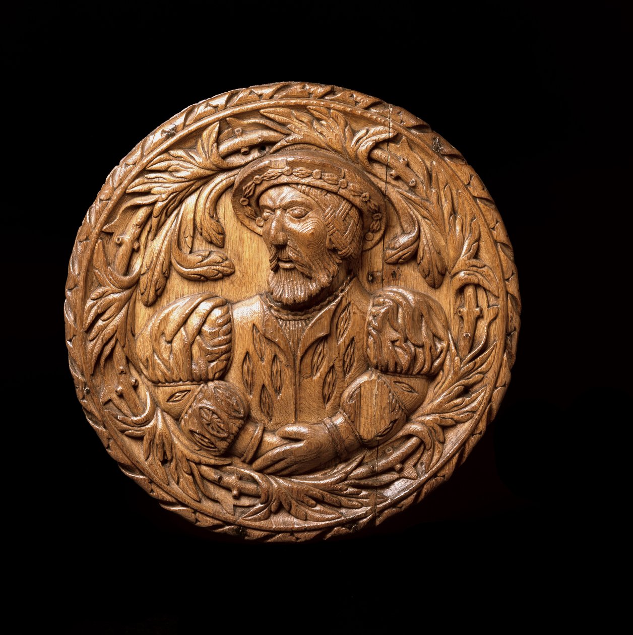 Roundel, menes at repræsentere James V (1512-42) af Skotland, fra loftet i Kings Presence Chamber i Stirling Castle, 1540 (egetræ) af Scottish School