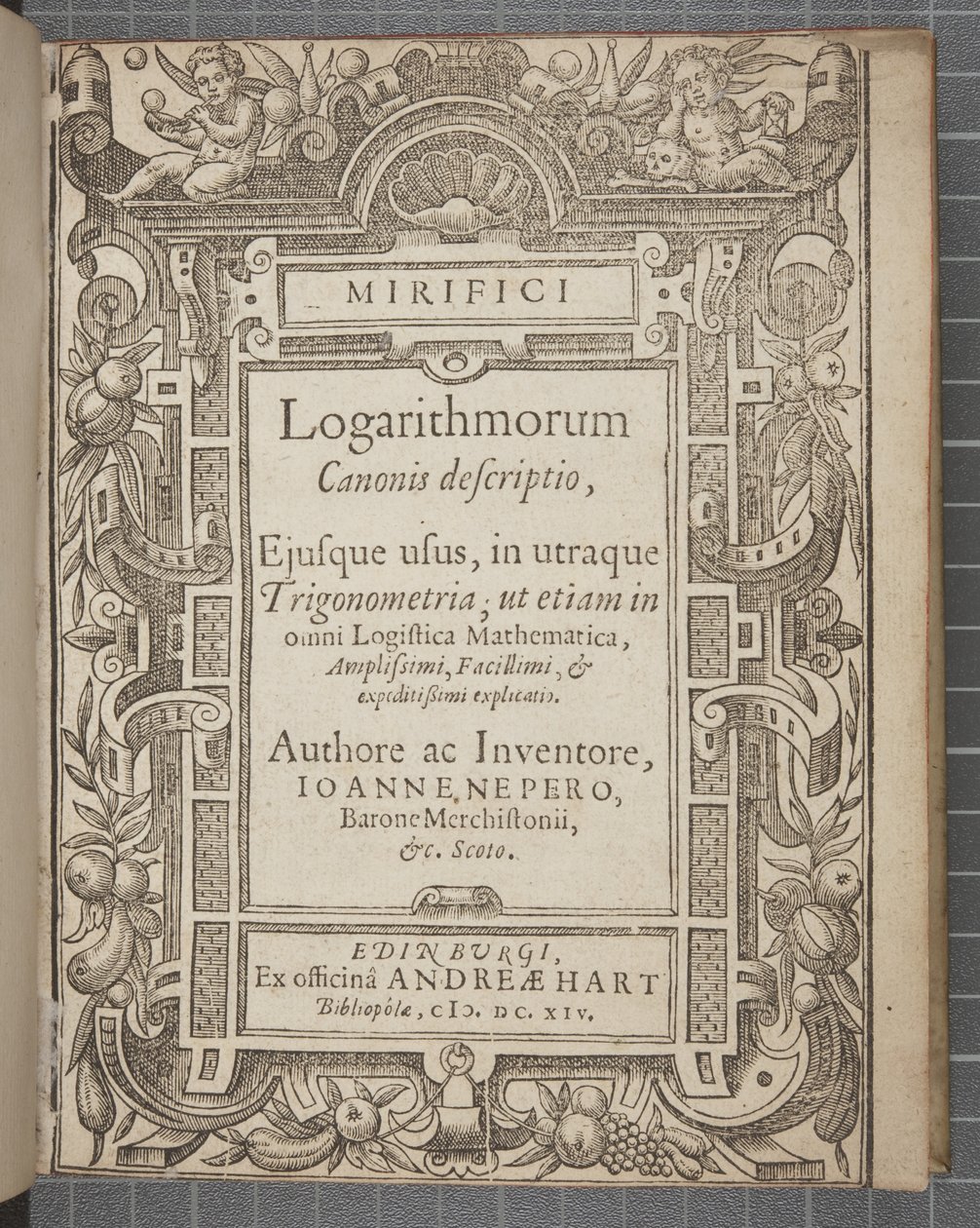 Titelblad til Mirifici logarithmorum canonis descriptio, af John Napier af Scottish School