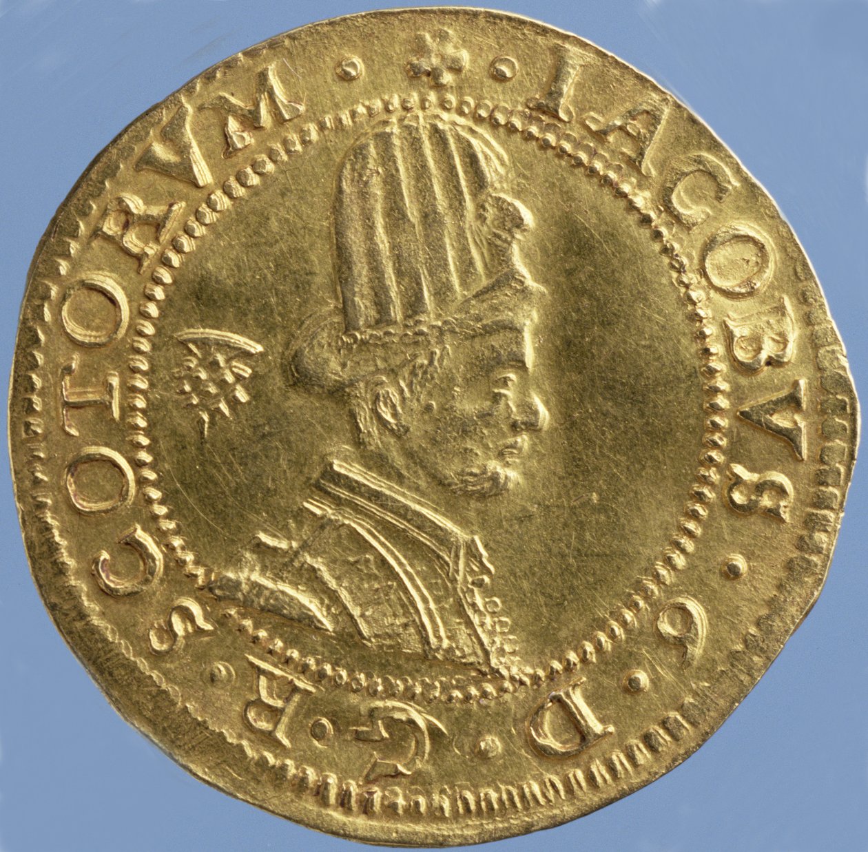 4-pund skotsk (hattestykke) af James VI, Edinburgh mynte, 1591 (forside) (guld) (for bagside se 244626) af Scottish School