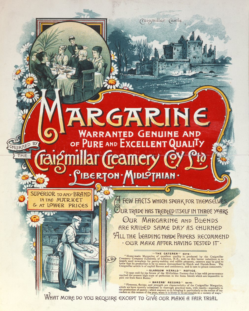 Annonce for margarine produceret af Craigmillar Creamery af Scottish School