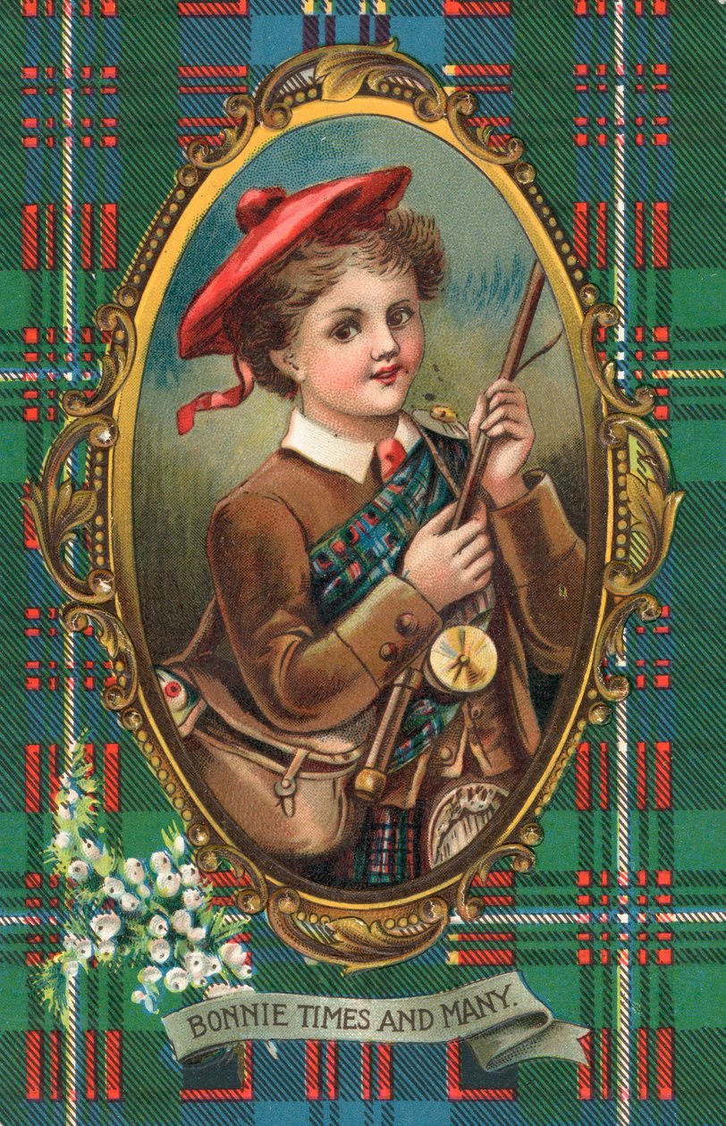 Britisk nytårskort (farvelitografi) af Scottish School