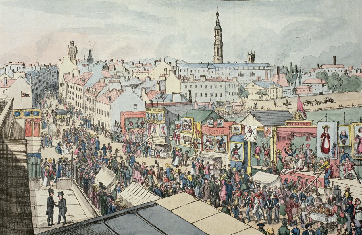 Tegning af Glasgow Fair, fra The Glasgow Looking Glass, 1825 af Scottish School