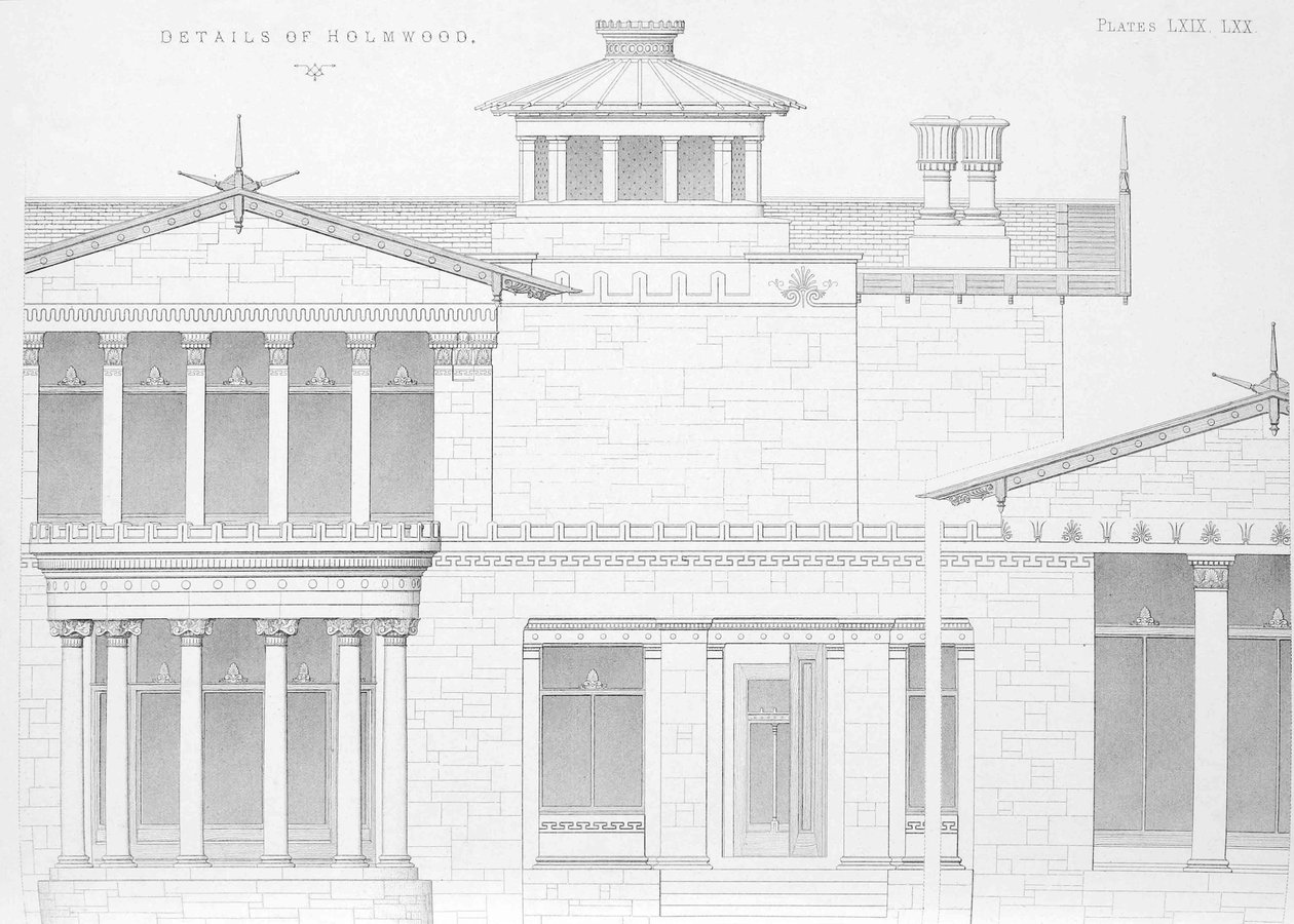 Udvendig detaljevisning af Holmwood, Glasgow (gravering) af Scottish School