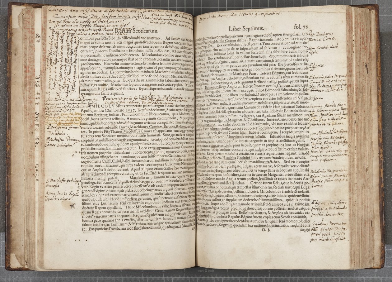 Fol 74 verso 75 recto, Rerum Scoticarum Historia af George Buchanan af Scottish School