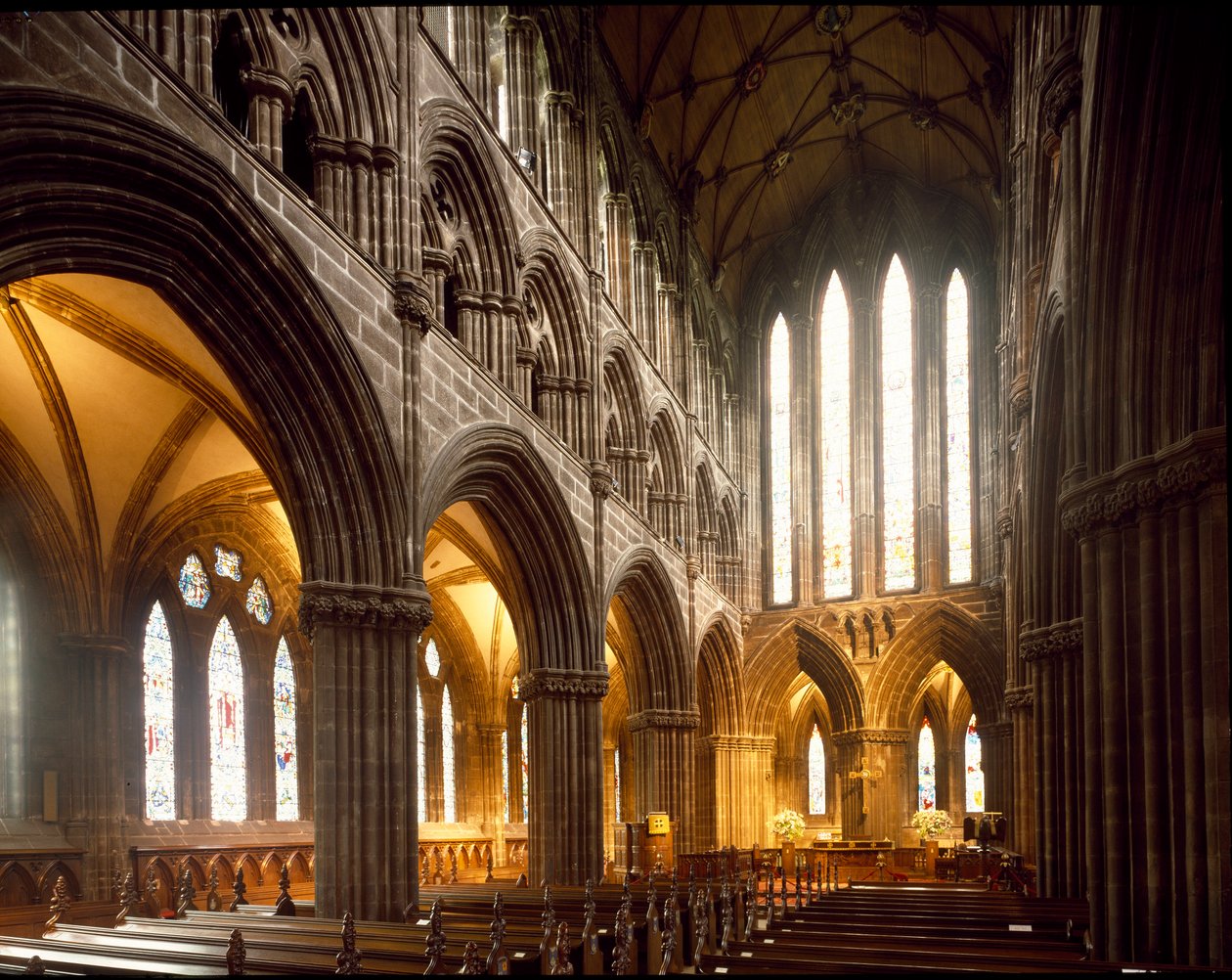 Gotisk kunst: udsigt over det indre af Glasgow Cathedral. 12. århundrede. Skotland af Scottish School