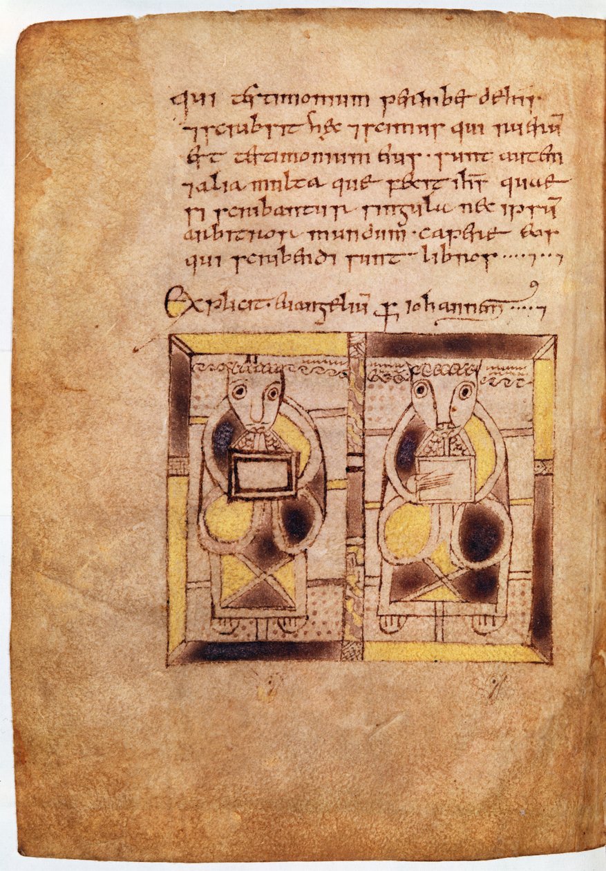 Fru 11.6.32. To figurer af gejstlige fra St. Johns Gospel, fra Book of Deer af Scottish School