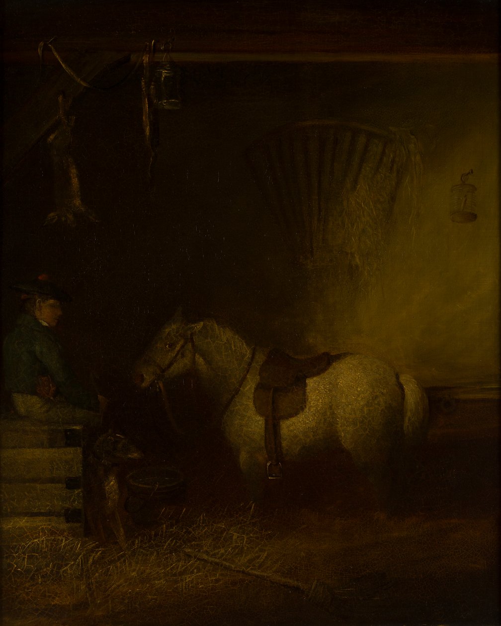 Pony i et stabilt interiør (olie på lærred) af Scottish School