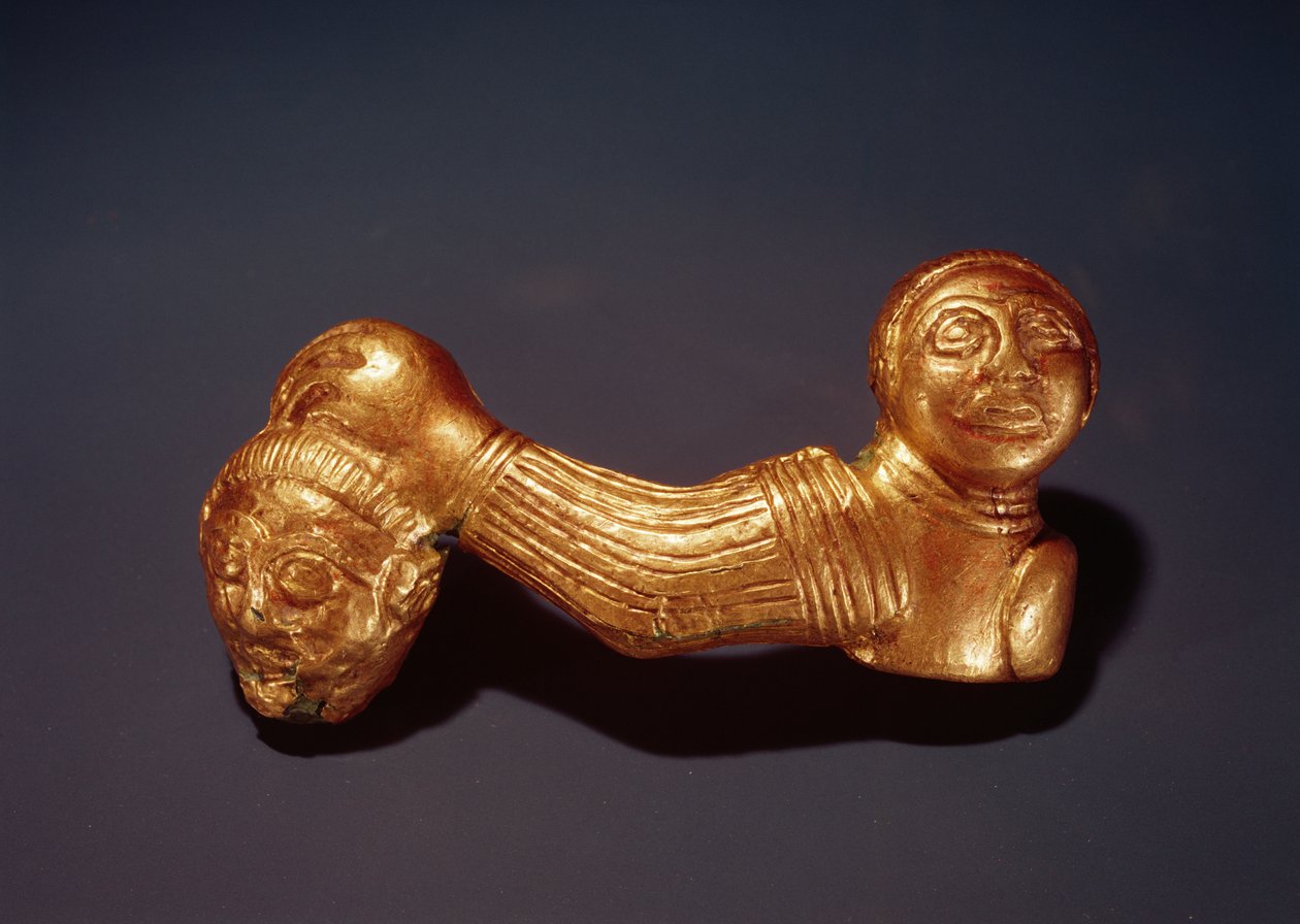 Nål med en kriger, der holder et hoved (bronze) af Scythian