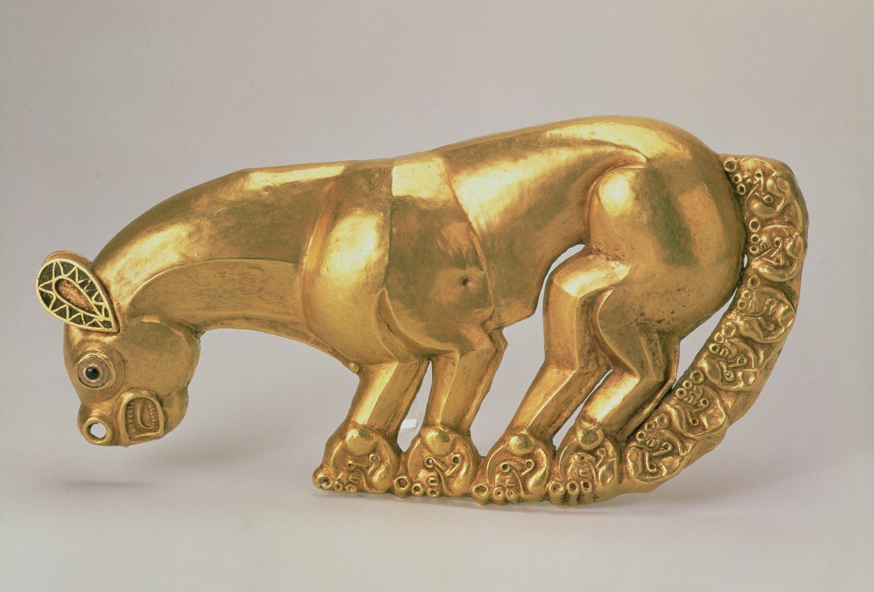 Skjoldemblem i form af en panter, 700-650 f.Kr. (guld, rav og farvet emalje) af Scythian