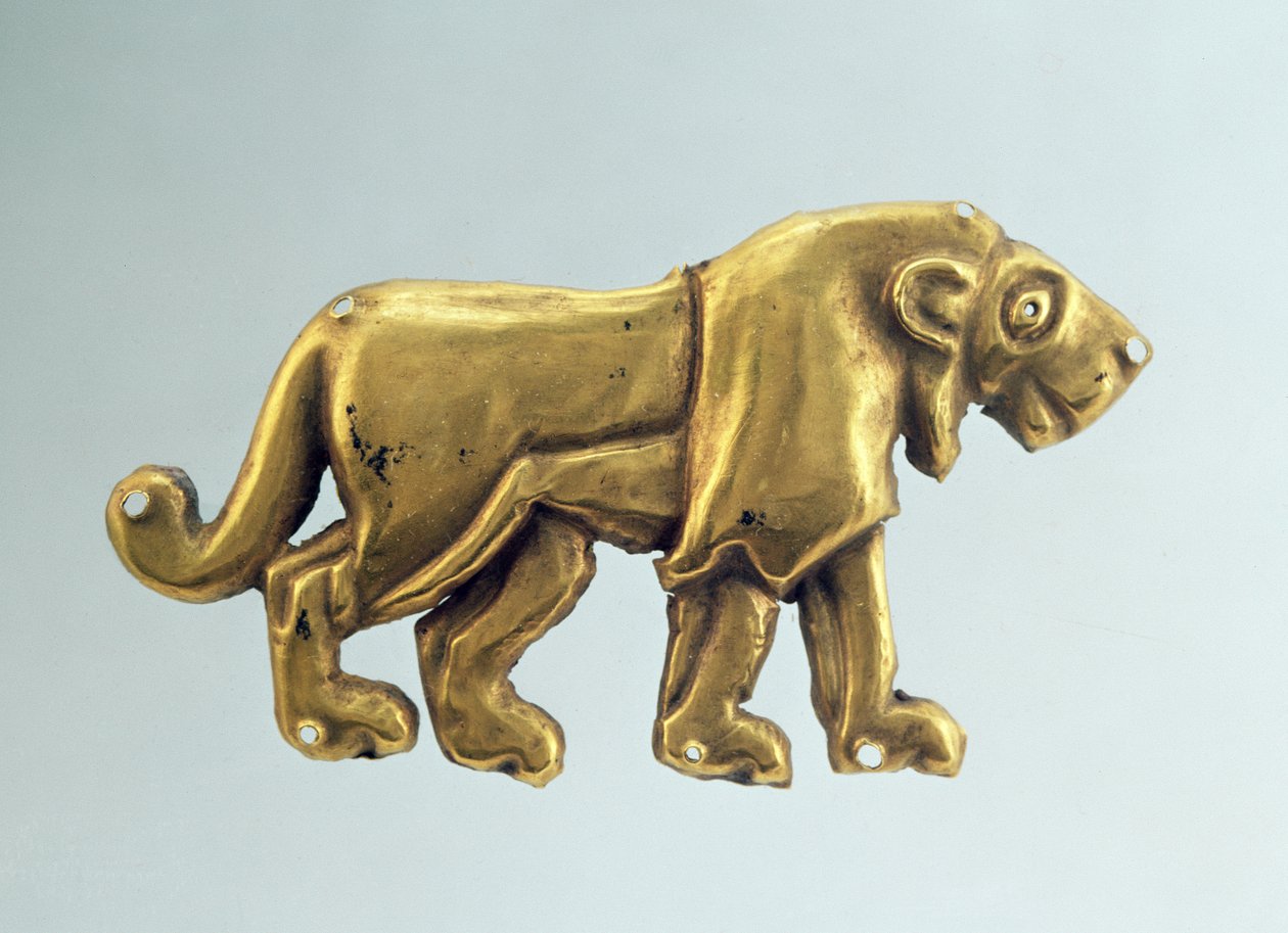 Løve, der går på skridt, ornament fra en gravhimmel, slutningen af det 3. årtusinde f.Kr. (guld) af Scythian