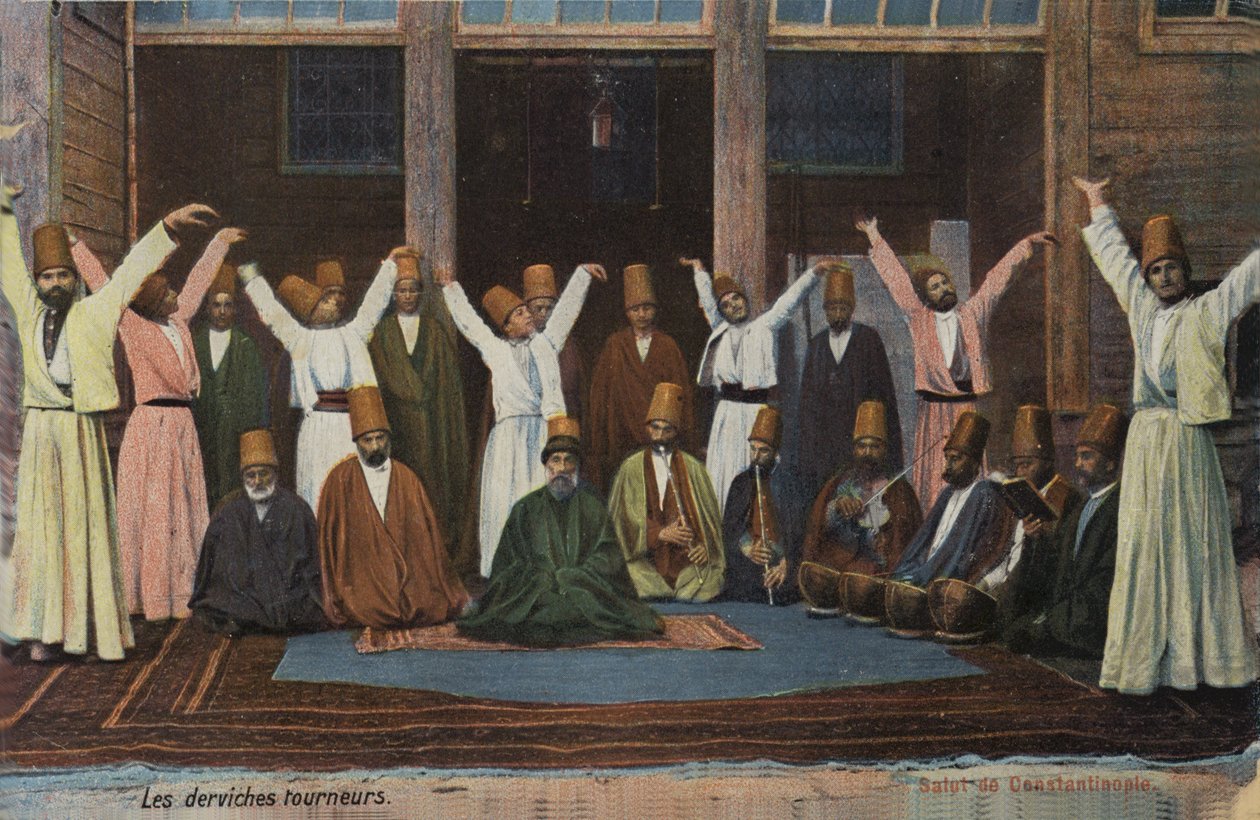 Hvirvlende dervisher, Konstantinopel, Tyrkiet (foto i farver) af Sebah & Joaillier