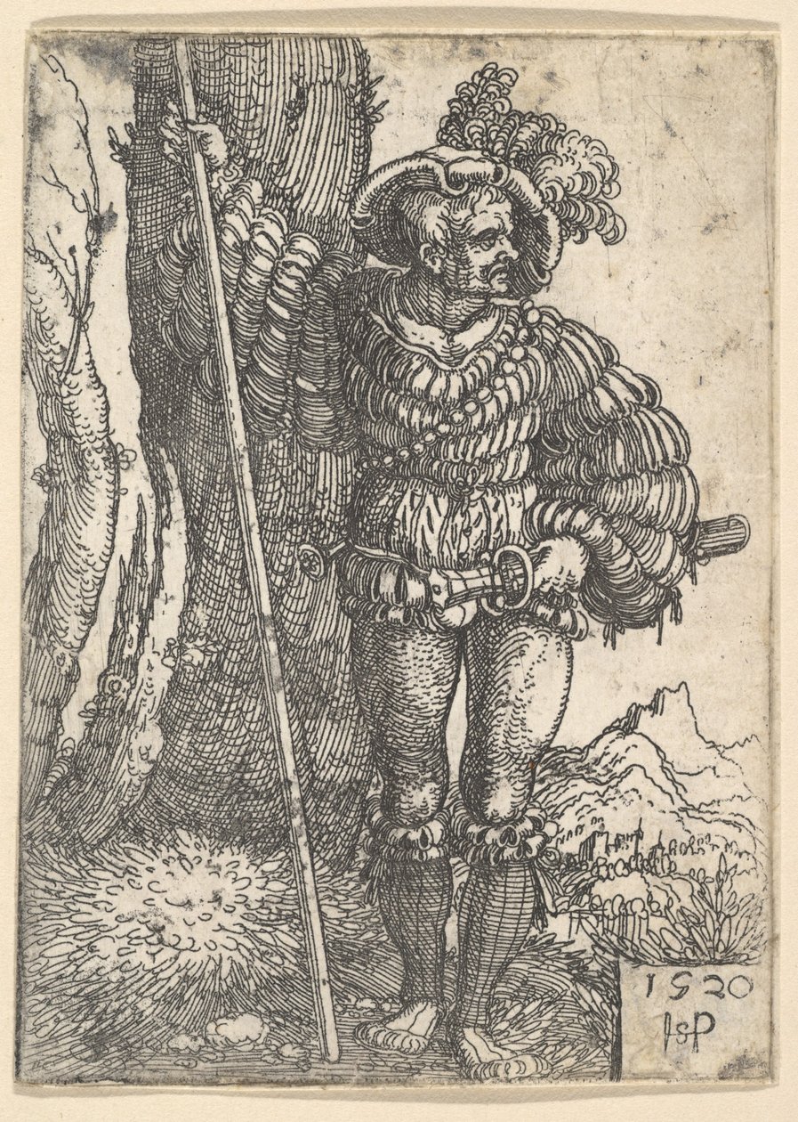 Et Lansquenet stående ved et træ, 1520. af Sebald Beham