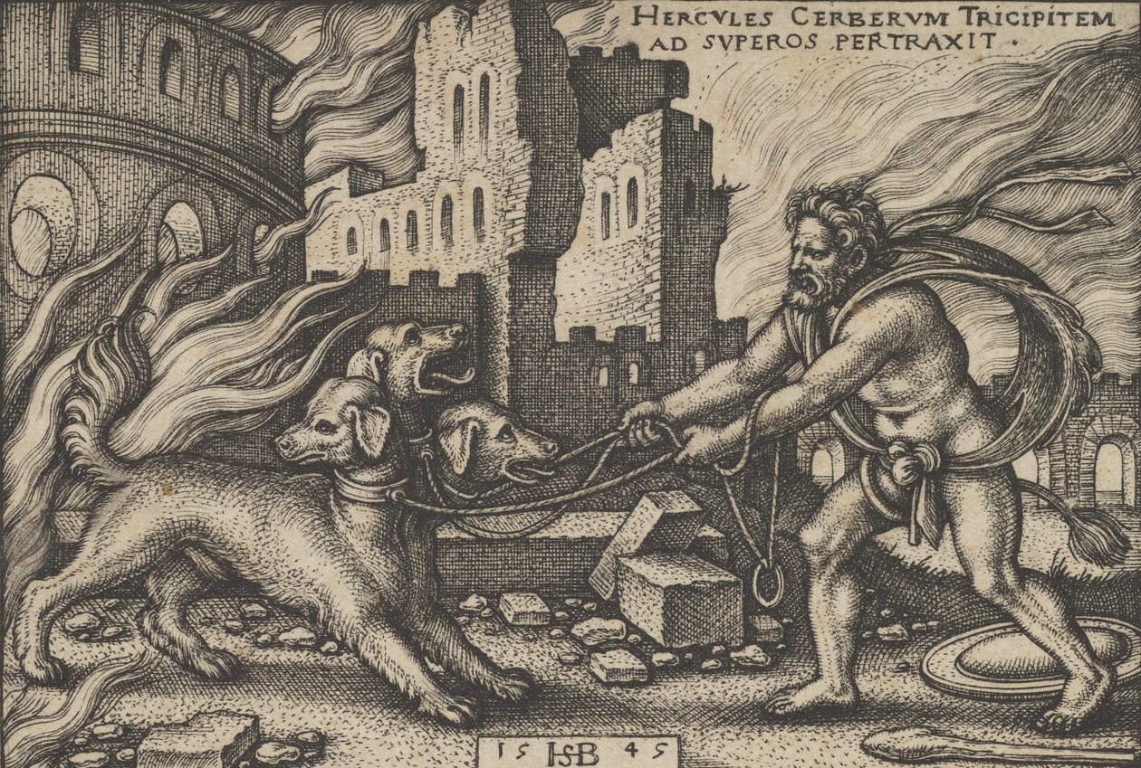 Hercules Capturing Cerberus, fra The Labors of Hercules, 1545. af Sebald Beham