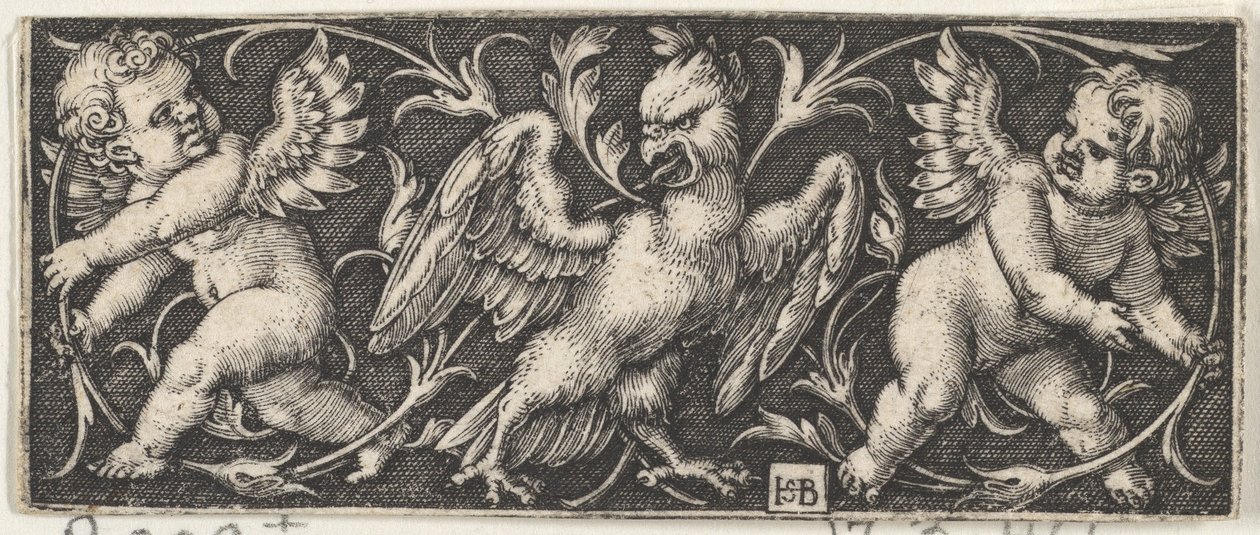 Vandret panel med en ørn flankeret af to Genii, 1544. af Sebald Beham