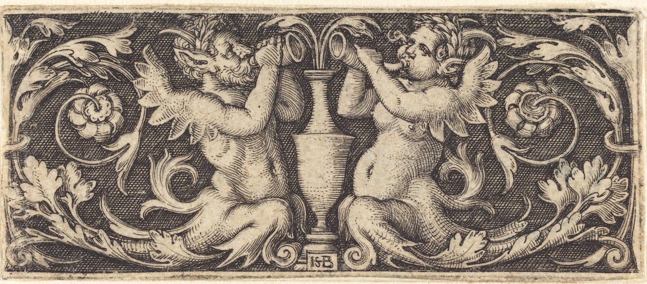 Ornament med Tritons blæsende horn af Sebald Beham