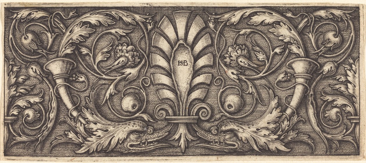 Ornament med to groteske delfiner af Sebald Beham