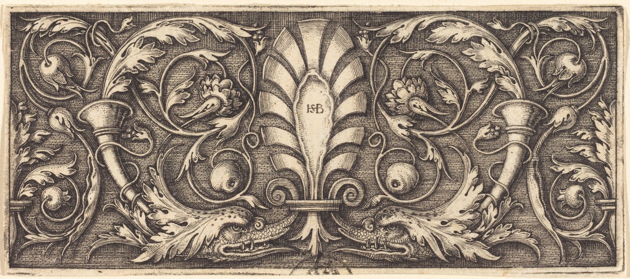Ornament med to groteske delfiner af Sebald Beham