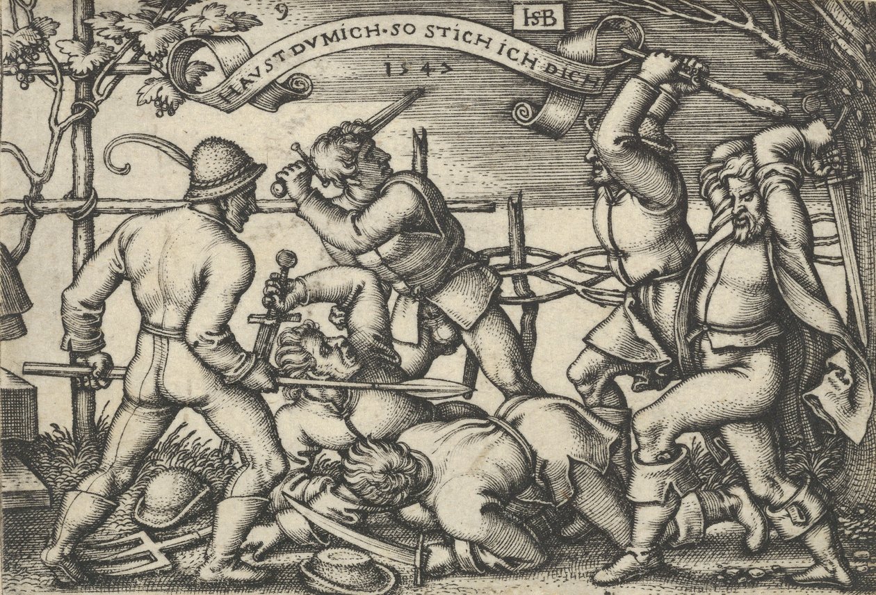 Bondeslagsmål, fra Bondegildet eller de tolv måneder, 1547. af Sebald Beham