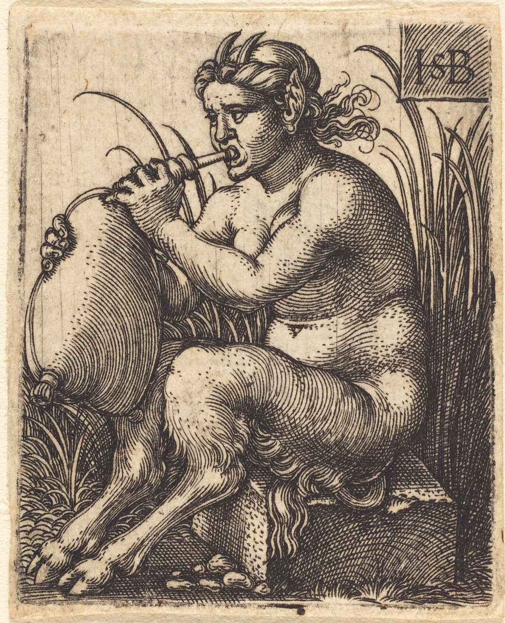 Satyr kvinde, der spiller sækkepibe af Sebald Beham