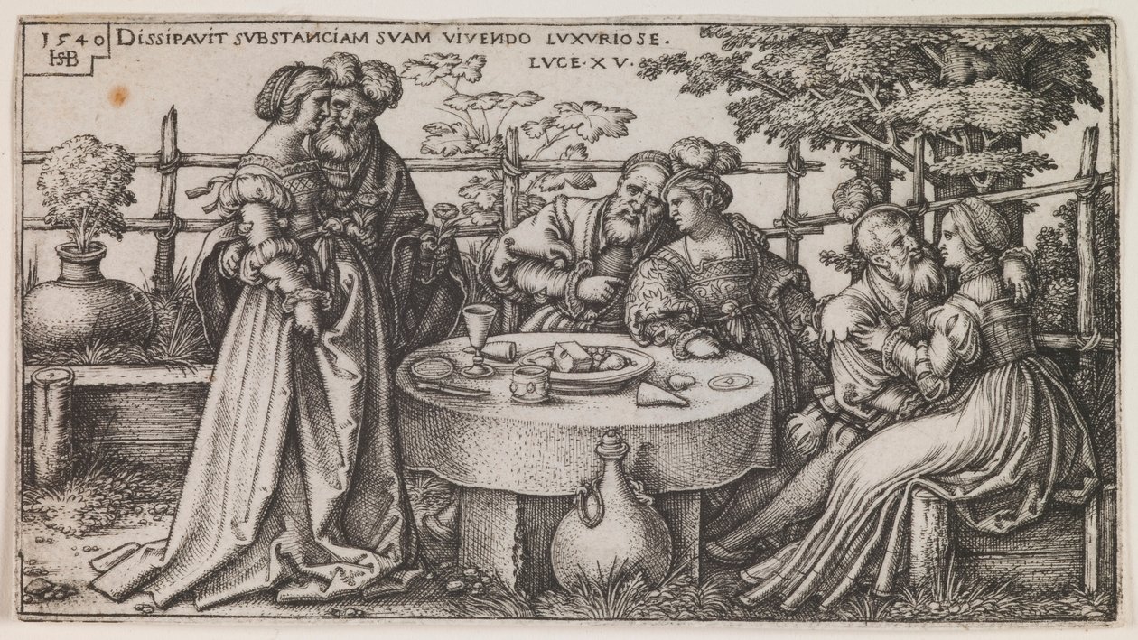The Prodigal Son Wasting his Fortune, fra serien "The History of the Prodigal Son" af Sebald Beham