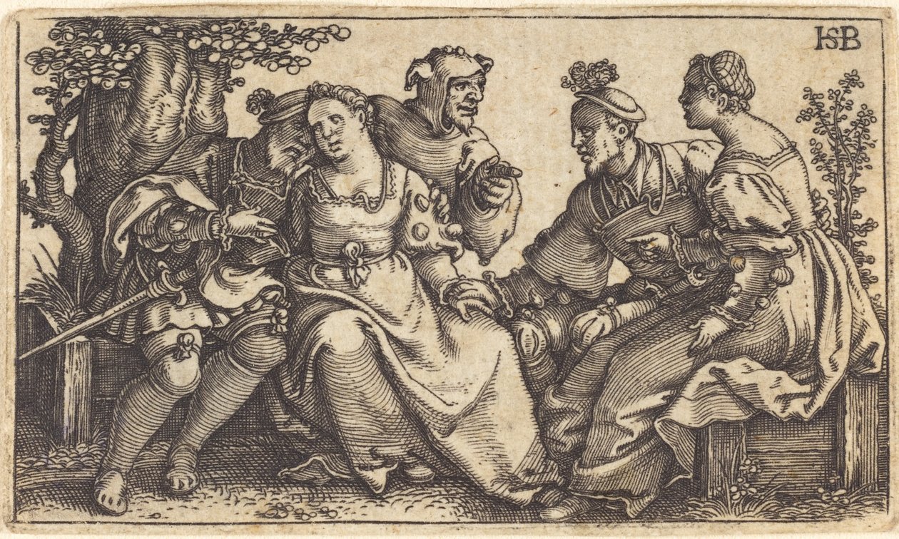 To kærlige par med klovn af Sebald Beham