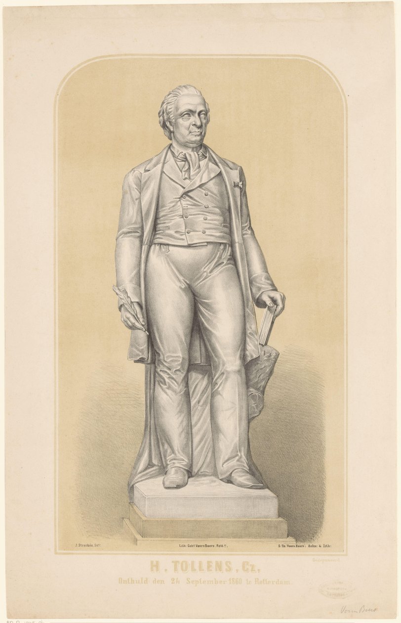 Statue af Hendrik Tollens H. Tollenz, Cz, afsløret 24. september 1860 i Rotterdam (titel på objekt) af Sebastiaan Theodorus Voorn Boers