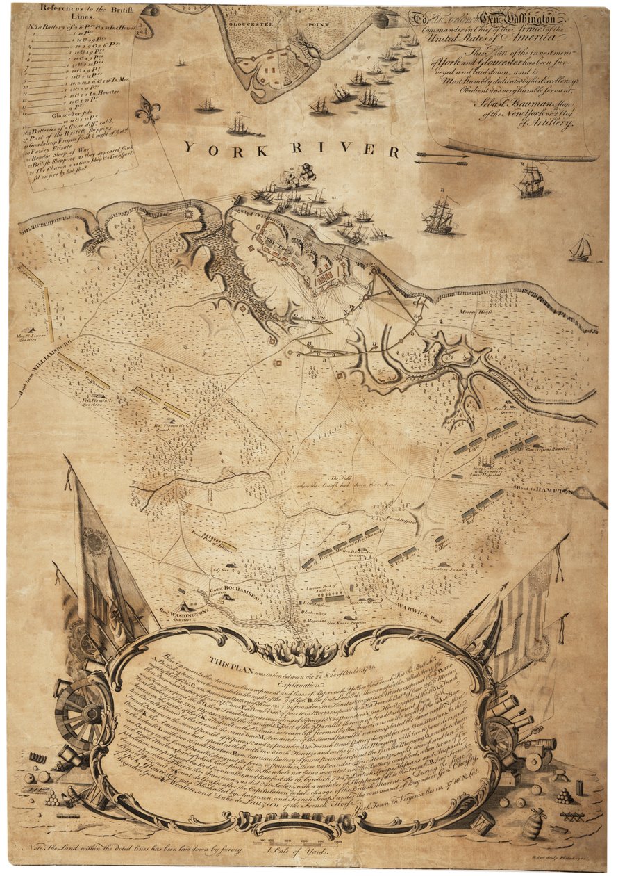 Plan for investeringen i York og Gloucester (Va.) [Yorktown], ca. februar 1782 af Sebastian Bauman