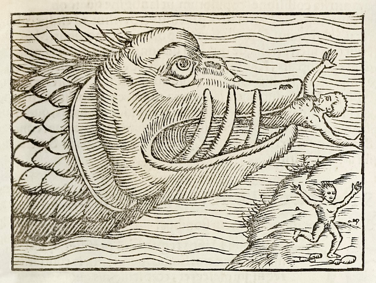 Monstrøse hvaler, der fortærer mennesker, fra 1550-udgaven af Cosmographia af Sebastian Munster af Sebastian Munster