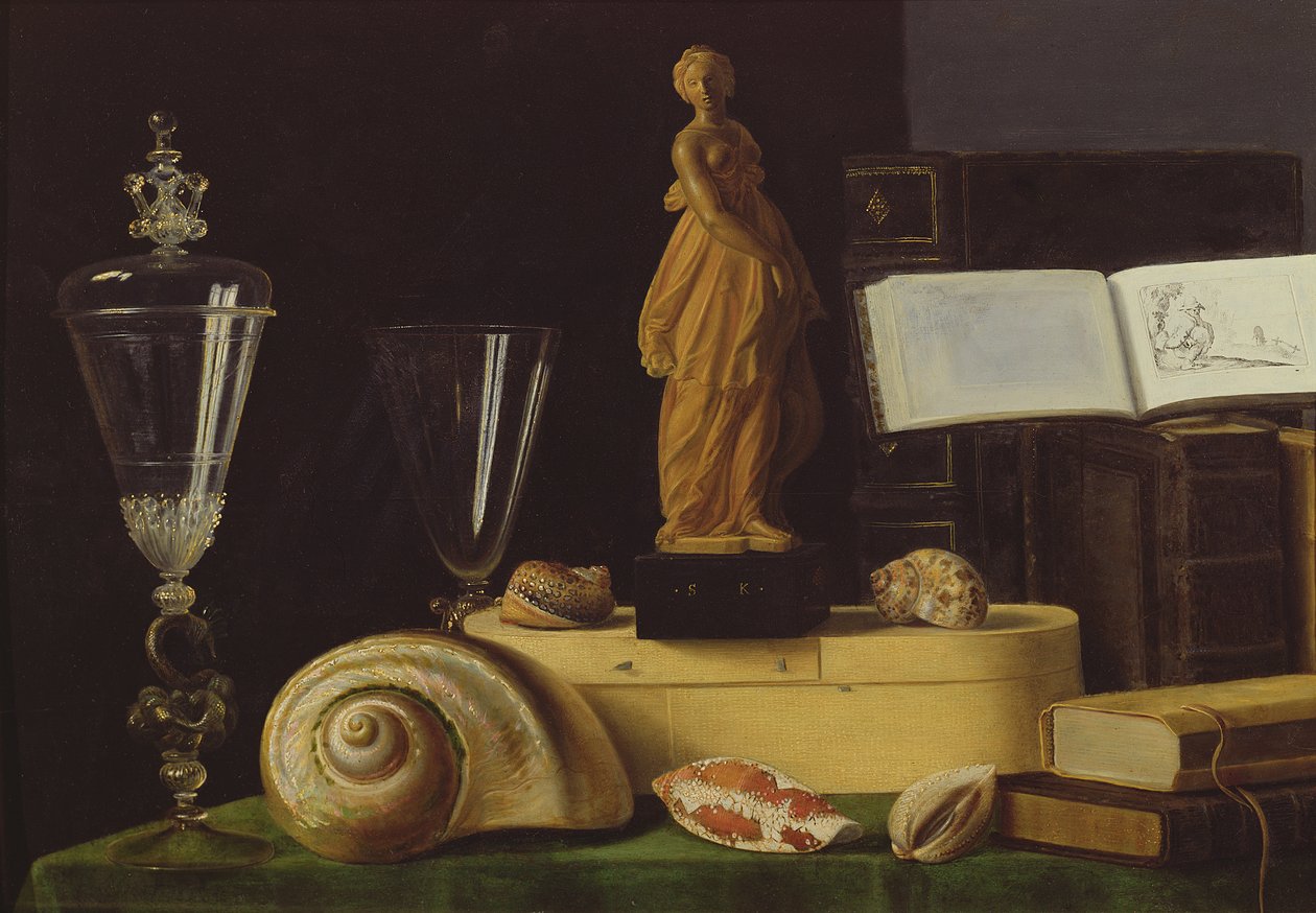 Stilleben med statuette og skaller, ca. 1630 af Sebastian Stoskopff