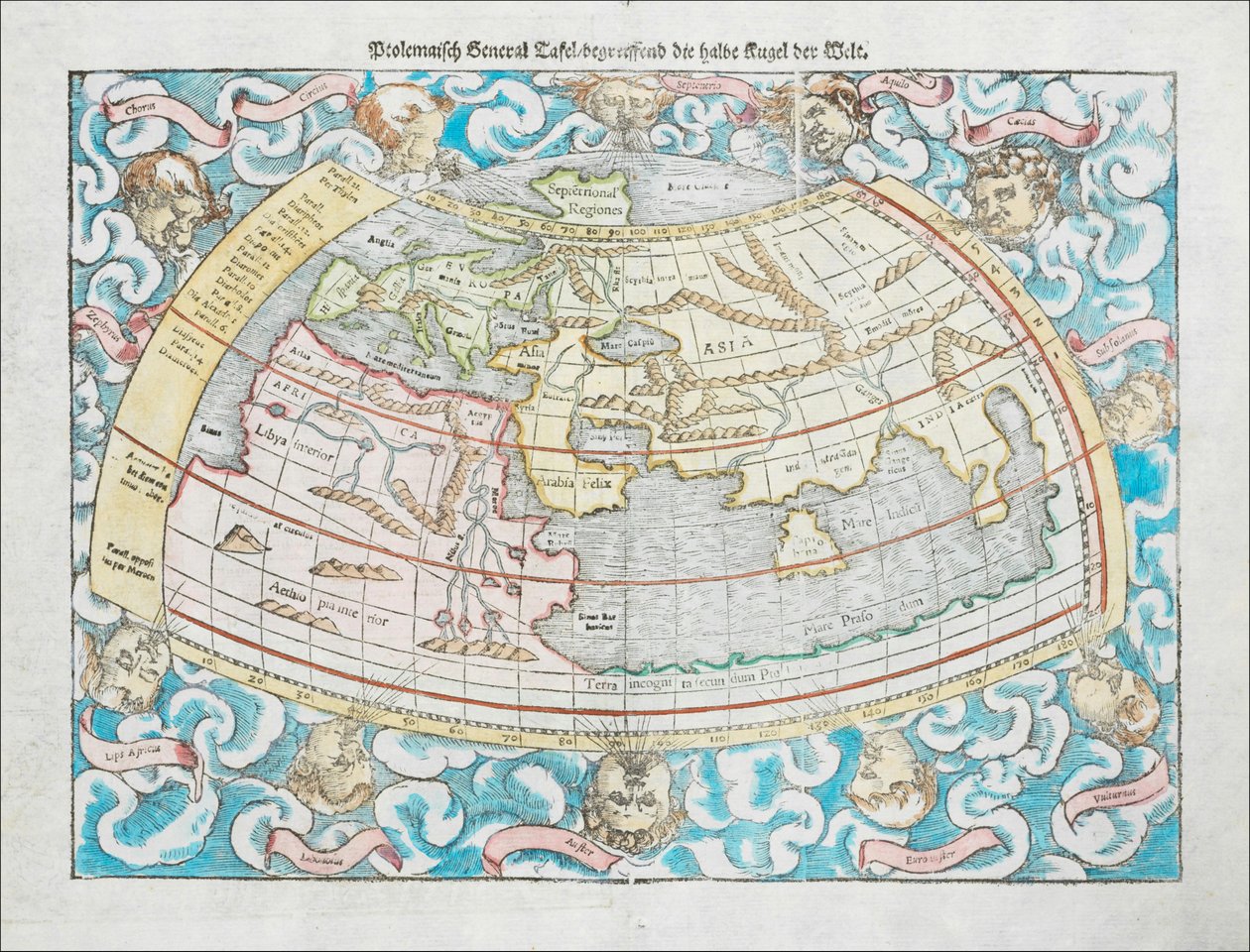 Ptolemaisk verdenskort fra 1550 af Sebastian Münster af Sebastian Munster