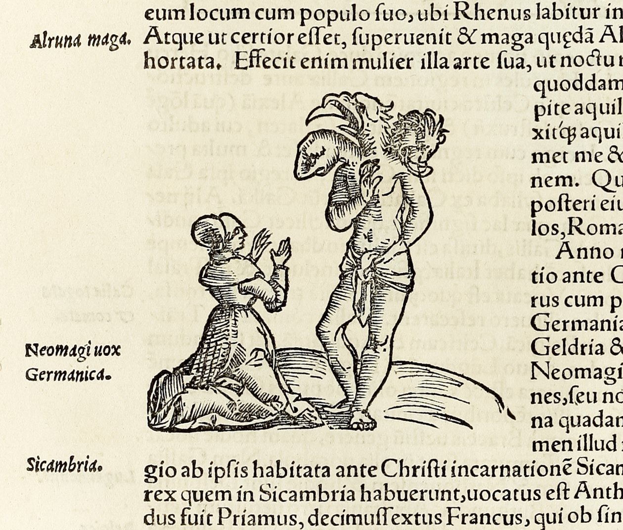En heks tilkalder en trehovedet dæmon, fra 1550-udgaven af 
