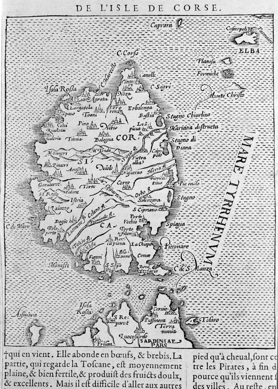 Korsika efter "Cosmographia Universalis" af Sebastian Munster. Basel 1558 af Sebastian Munster