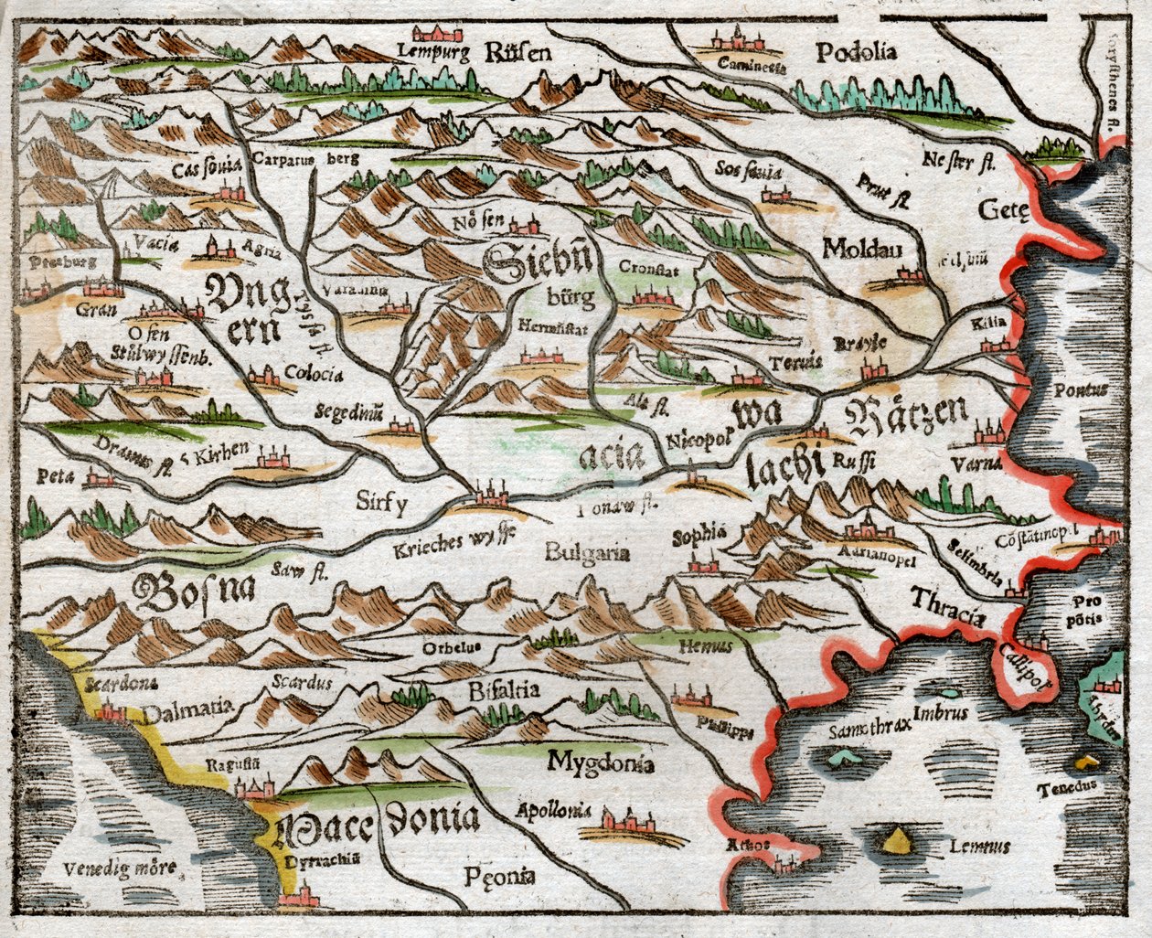 Østeuropa og Balkan 1575 af Sebastian Munster