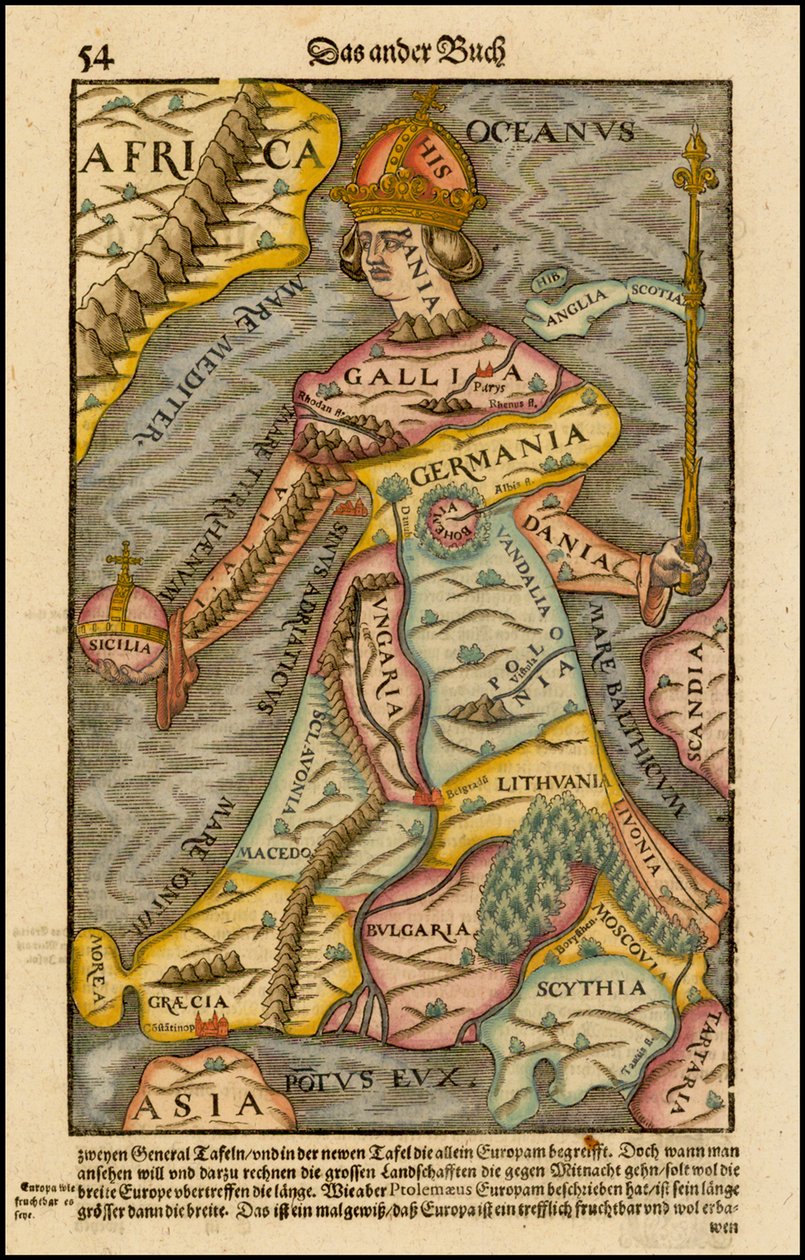 Europa regina Queen Europe From the Cosmographia, 1570 af Sebastian Munster