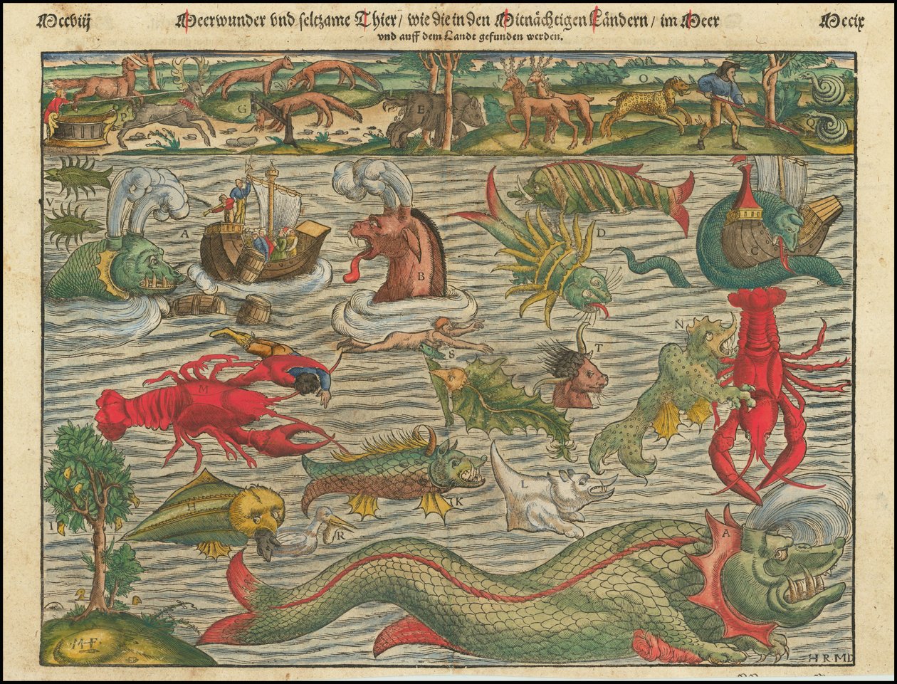 Havets vidundere og mærkelige dyr, som de findes i nabolandene i havet og på land. af Sebastian Munster