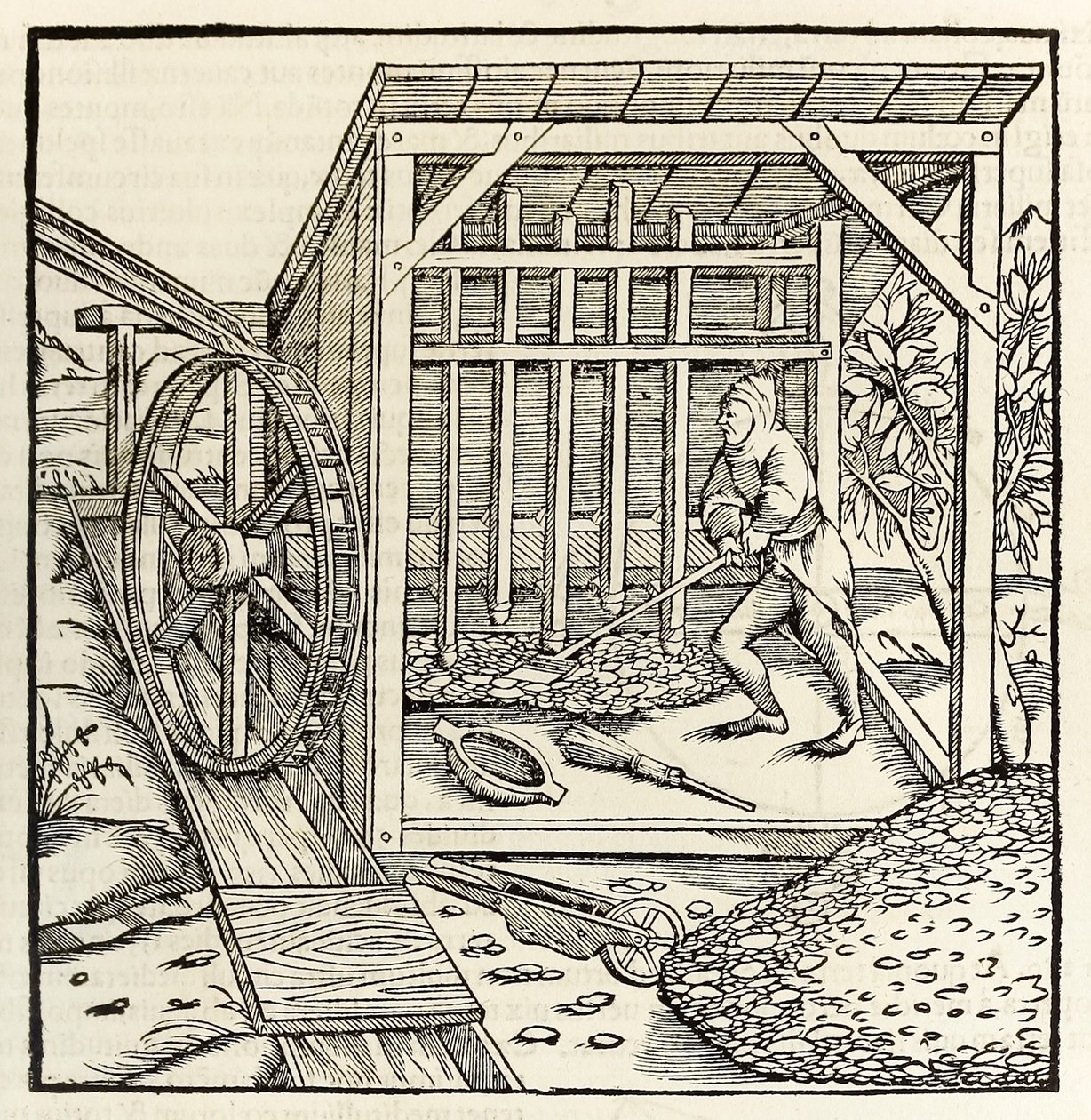 Minedrift med vandhjul, fra 1550-udgaven af 