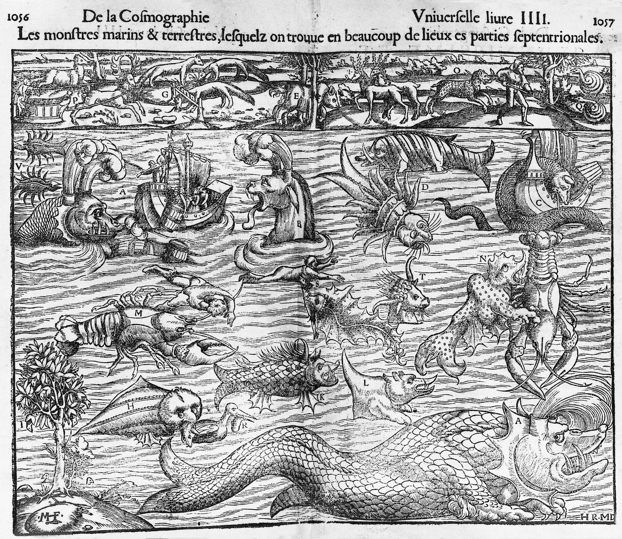 Hav- og terrestriske monstre, illustration fra Cosmographia Universalis, af Sebastian Munster (1489-1552) af Sebastian Munster