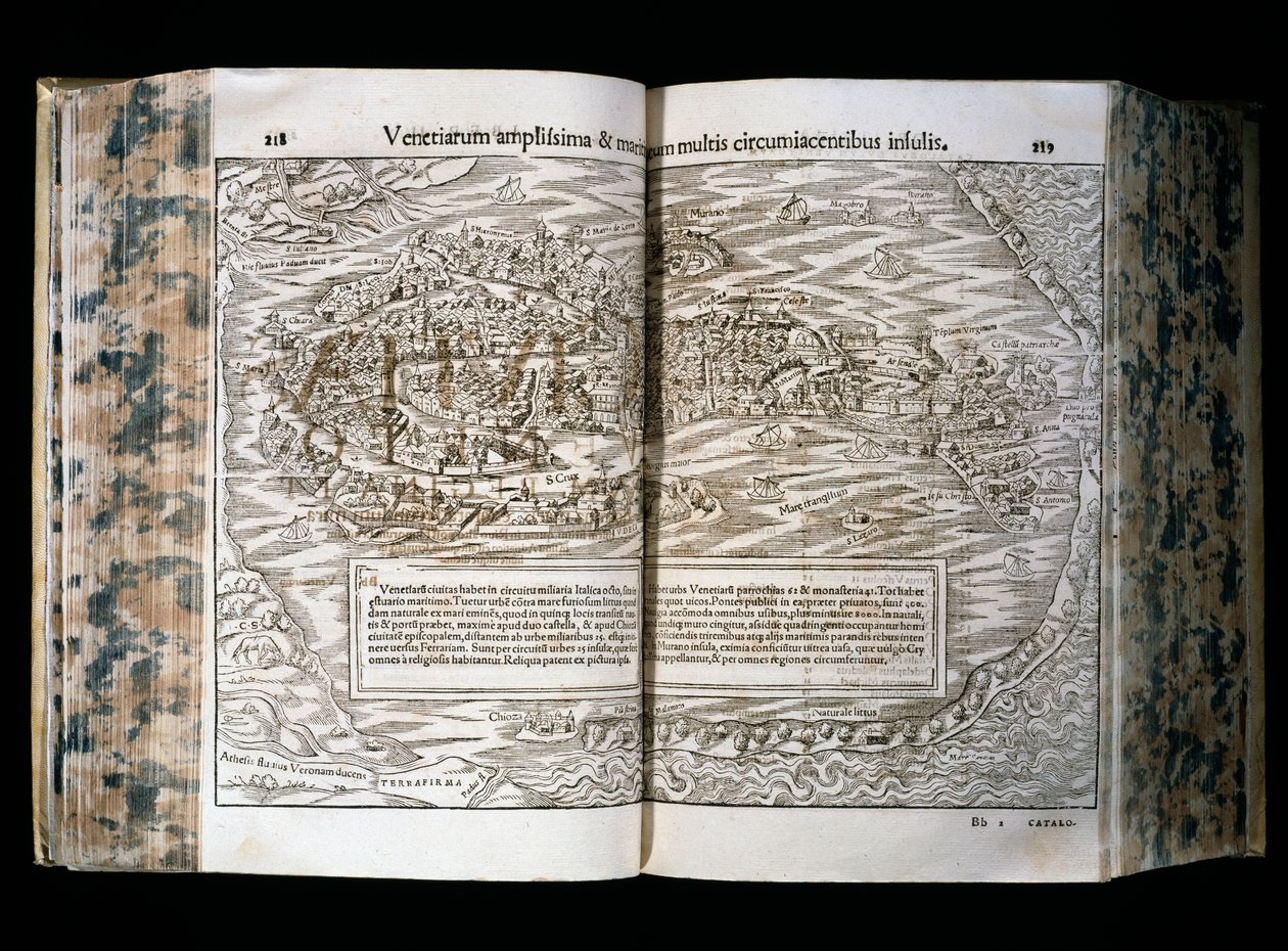 Venedig, illustration fra Cosmographia, af Sebastian Munster (1488-1552), træsnit, 31x22 cm, H. Petri print, Basel af Sebastian Munster