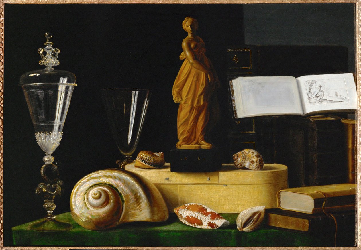 Nature morte a la statuette et aux coquillages - Stilleben med statue og skaller ... af Sebastian Stoskopff