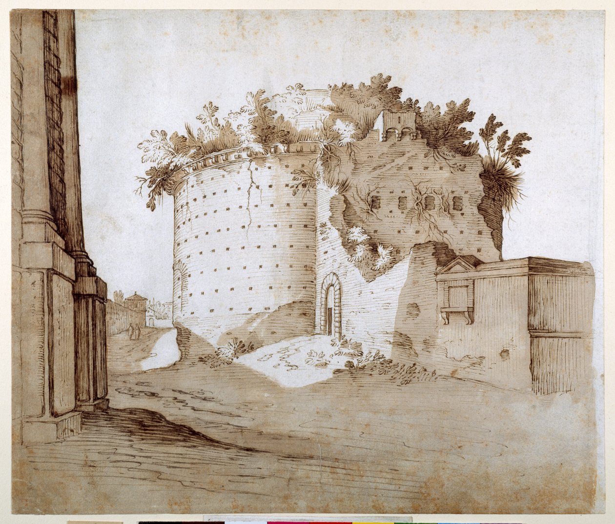 Et mausoleum (pen og brunt blæk på papir) af Sebastian Vrancx
