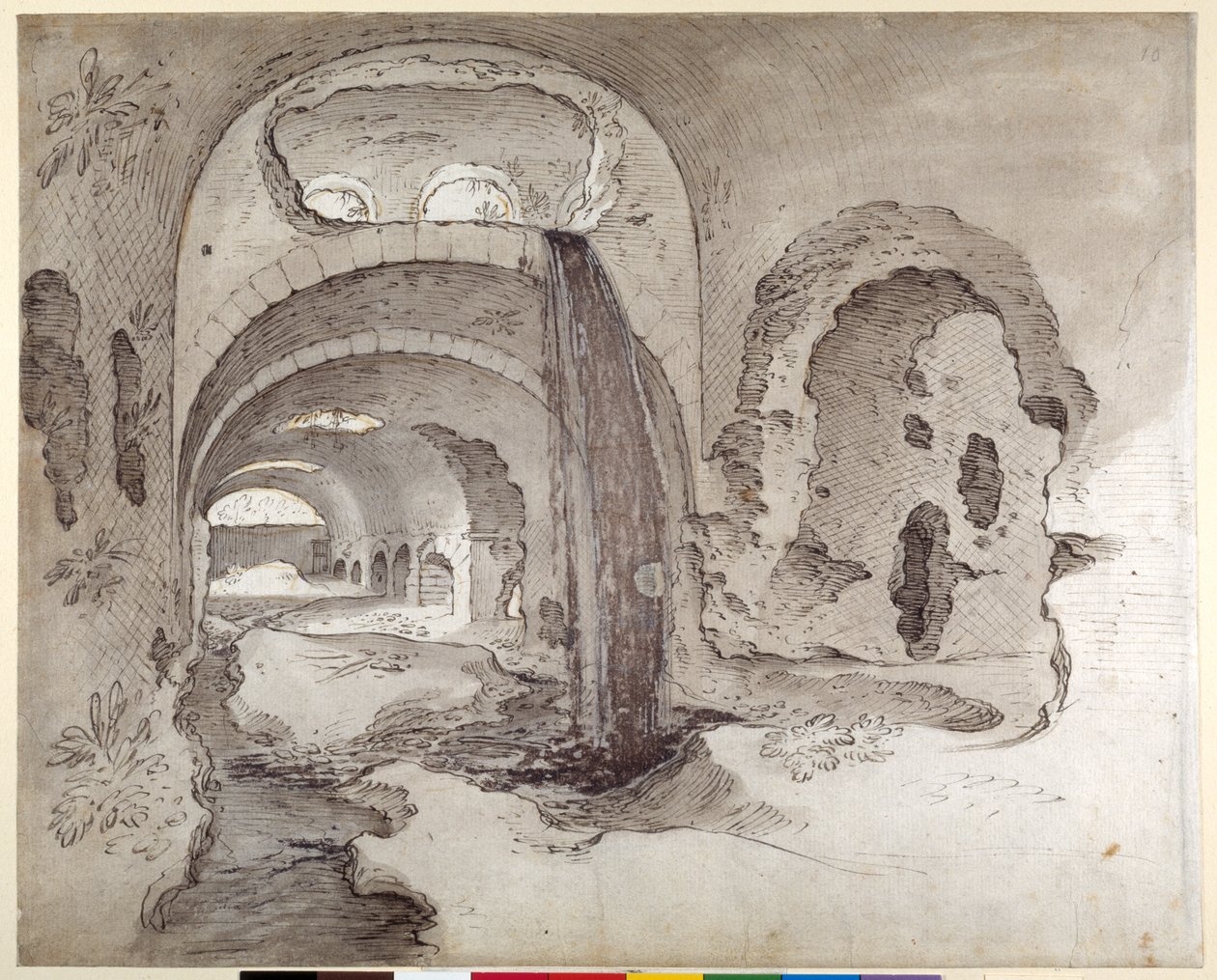 Tivoli, Cryptoporticus under Hercules Victors tempel (pen & blæk med vask på papir) af Sebastian Vrancx