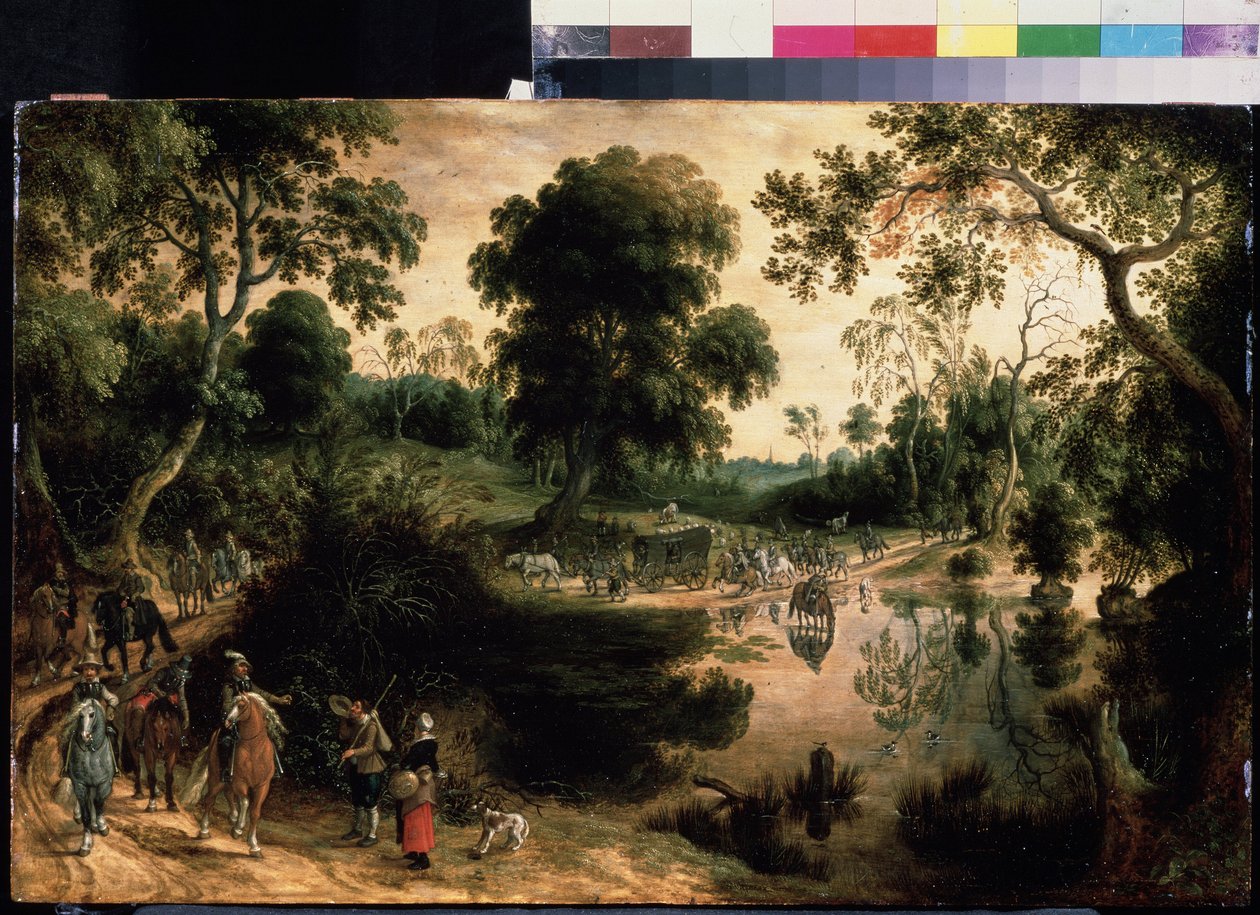 Rejser med militæreskorte. Maleri af Sebastiaen Vrancx (1574-1647). Olie på træ, 38,5 x 59 cm, ca. 1610. Flamsk kunst, barokkunst. Pushkin Museum of Fine Arts, Moskva. af Sebastian Vrancx
