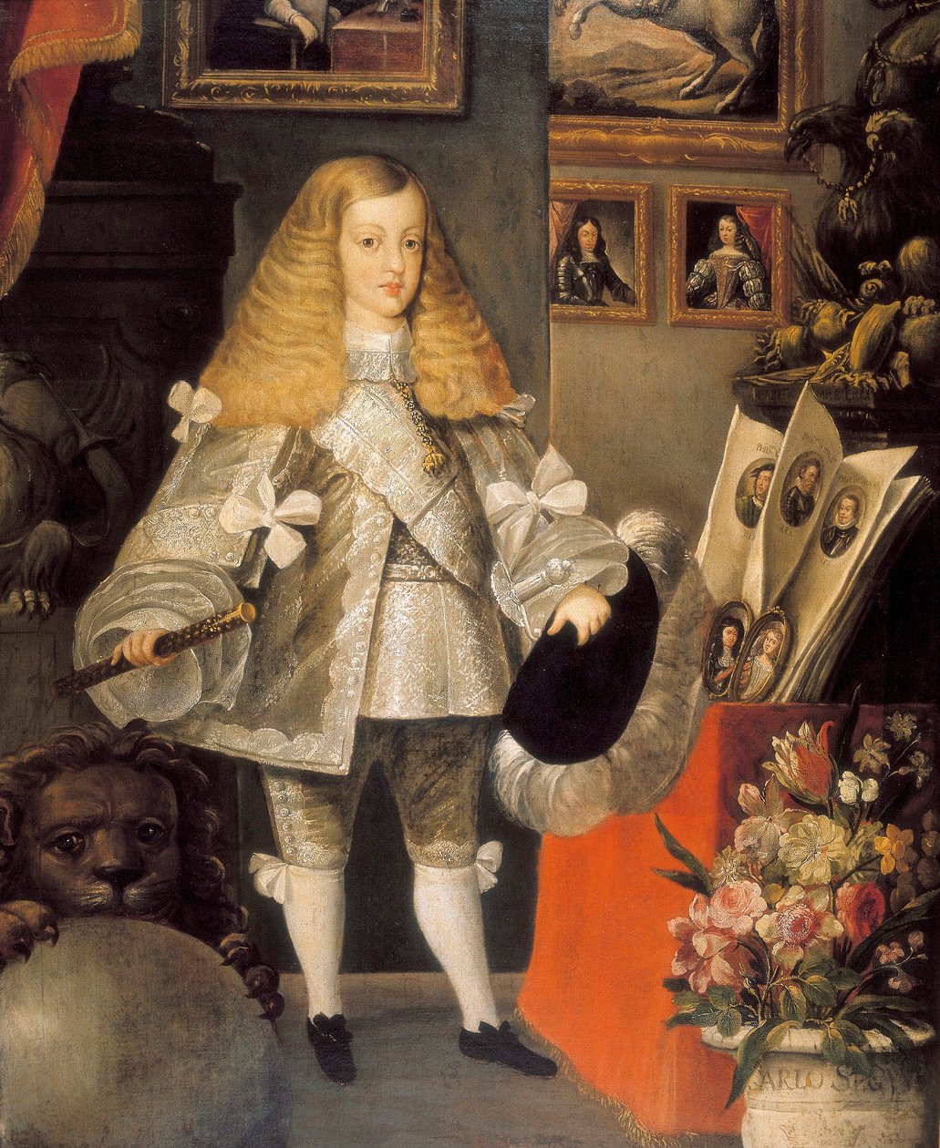 "Portræt af Karl II af Spanien (1661-1700) barn" Detalje. Maleri tilskrevet Sebastian af Herrera Barnuevo (1619-1671). 17. århundrede. af Sebastian de (attr.to) Herrera Barnuevo